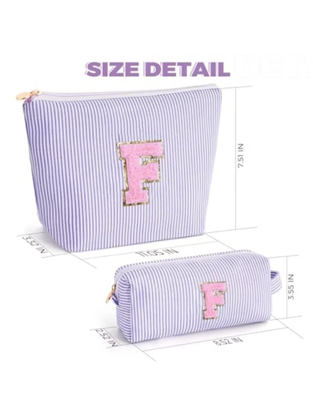 Personalized Initial Makeup Bag Canvas Cosmetic Travel Organizer Pouch Set